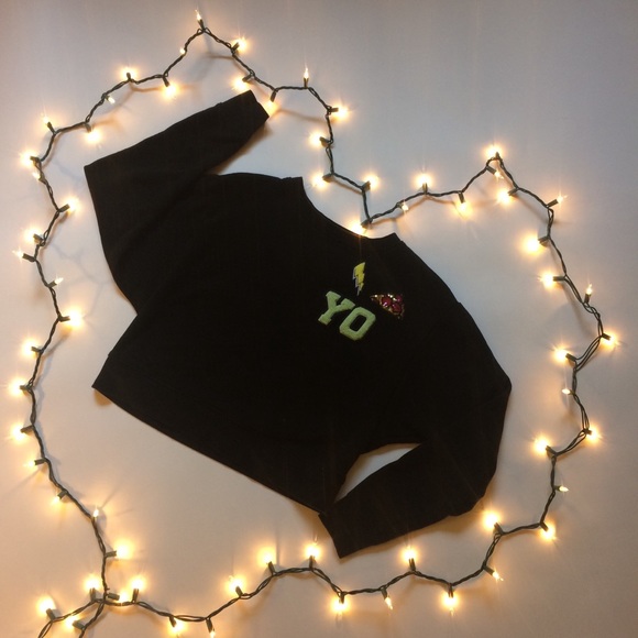 🌲3/$20 Cozy Crop Top Sweatshirt Athlethic Black Mossimo S - Picture 6 of 8